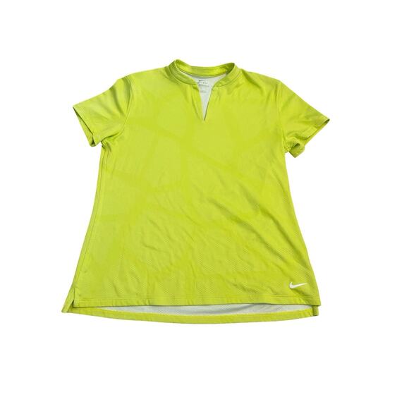 Nike Dri-Fit Women’s Training Top Neon Yellow Short Sleeve Split Neck Size L - Picture 1 of 10